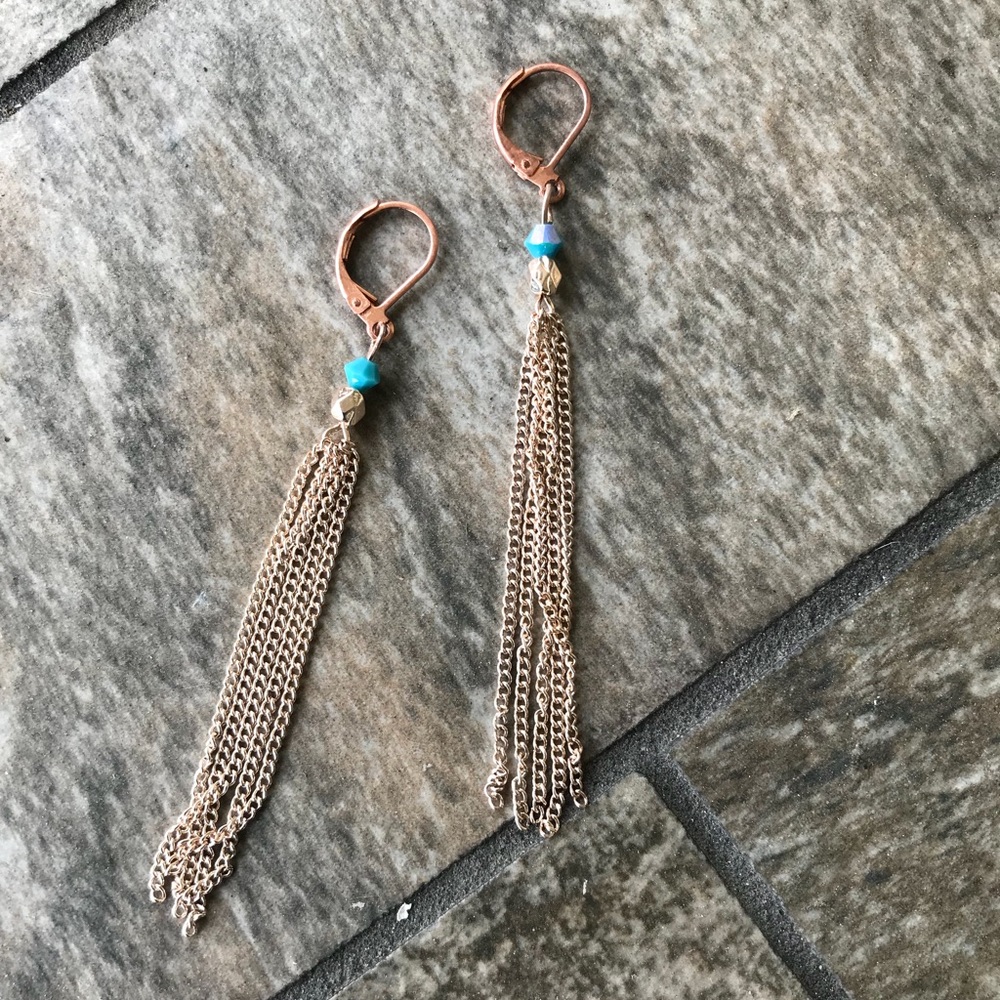 Trendy rose gold chain earrings Crystal. - Picture 2 of 2